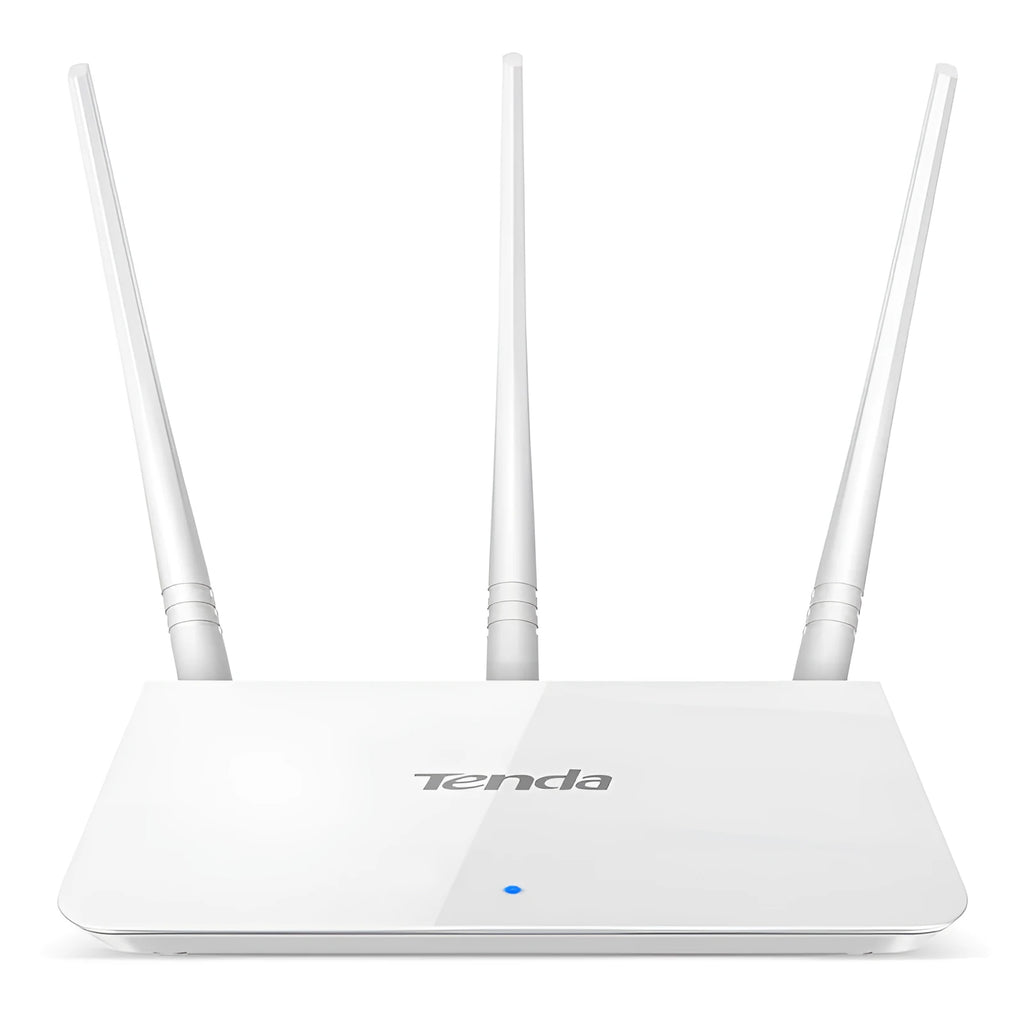 White Tengda F3 wireless router for home broadband with wall mounting capability and 108Mbps WiFi