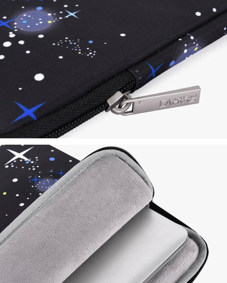 Canvasartisan black polyester notebook case with zipper and starlight pattern, medium size horizontal square shape