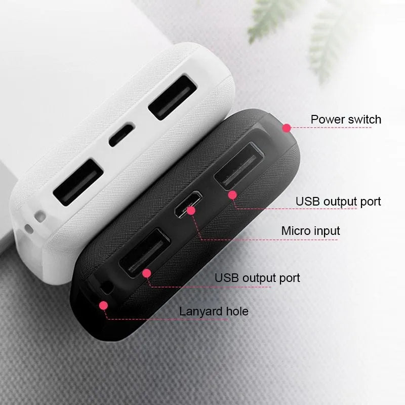 Black ultra-thin 10,000mAh power bank showing multi-U port output and compact 90mm x 63mm dimensions