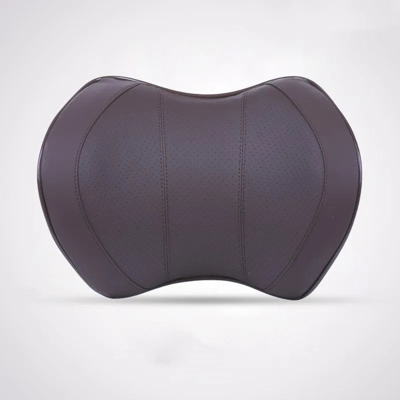 Car headrest with space memory cotton filling in black leather finish