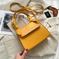 Small square retro armpit bag in PU with stone pattern, magnetic buckle, 120cm strap, Black Blue White Yellow