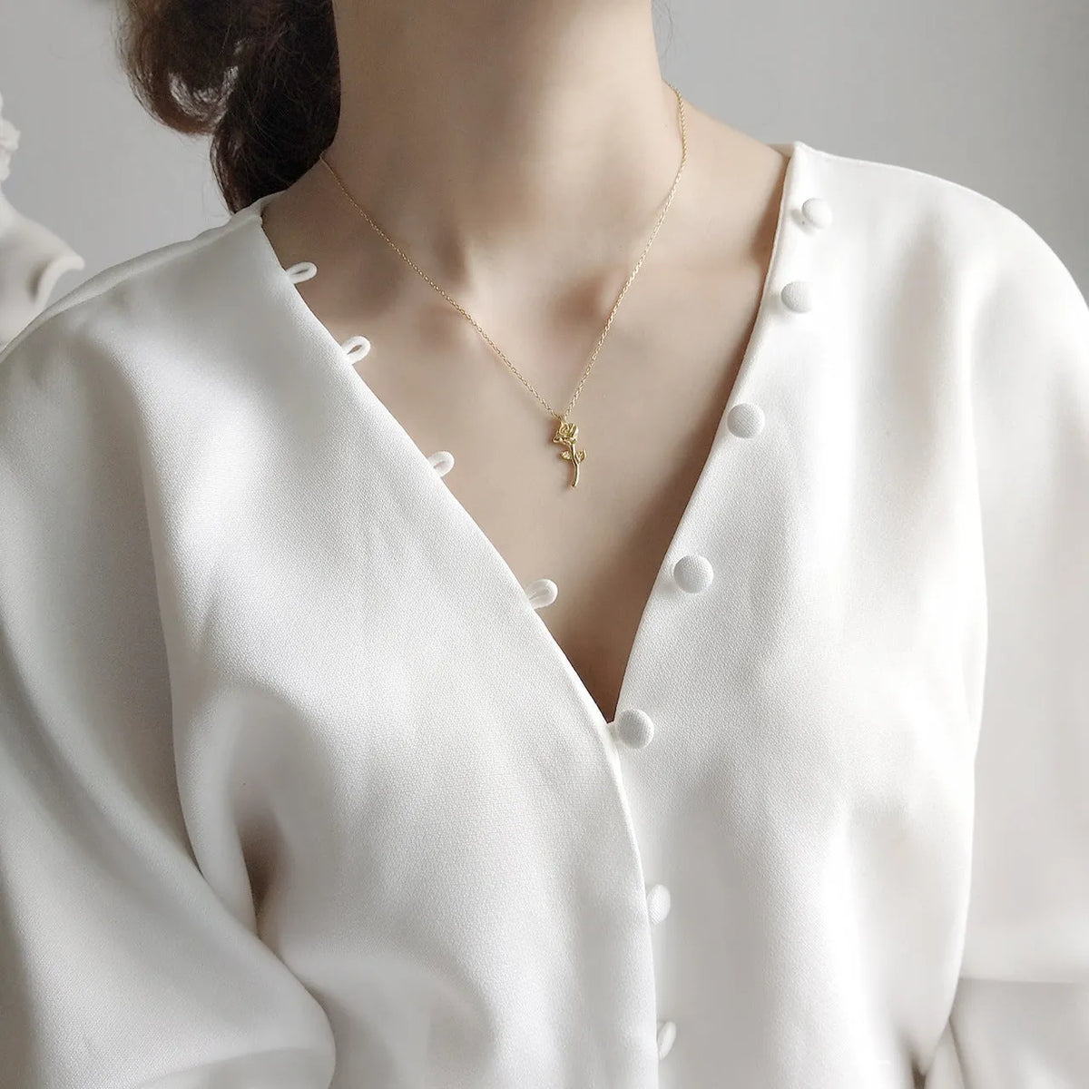 Rose gold necklace with 925 sterling silver gold finish and small rose flower geometric pendant for women