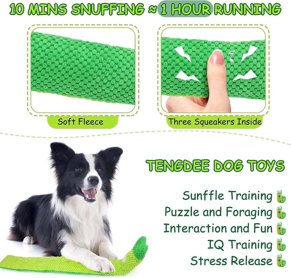 Squeak dog toy in snail shape with hidden food holes for foraging training