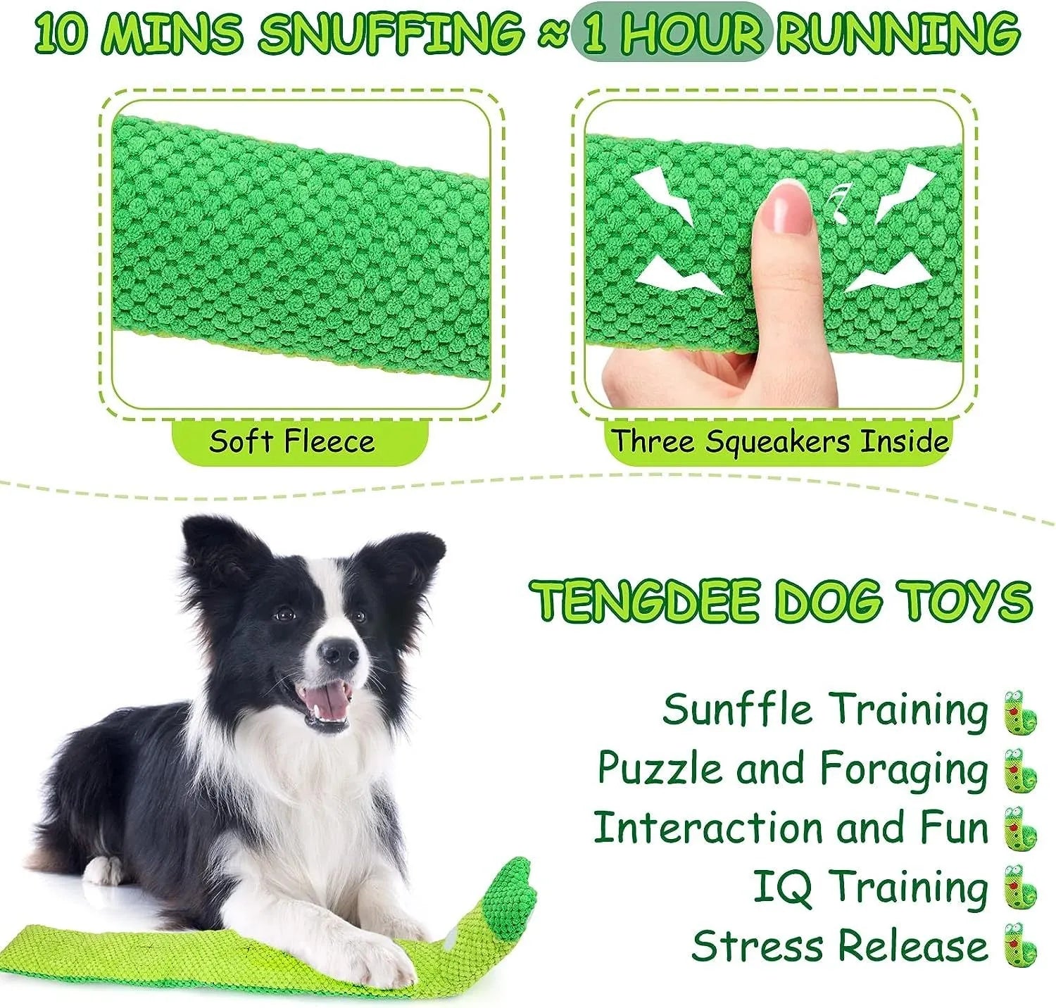 Squeak dog toy in snail shape with hidden food holes for foraging training