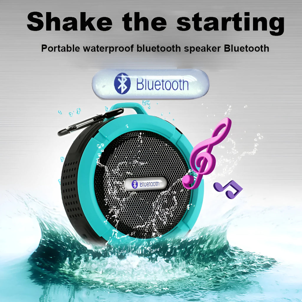 Waterproof speaker in black, 98x88x45mm, with 3W dual output and 500mAh battery