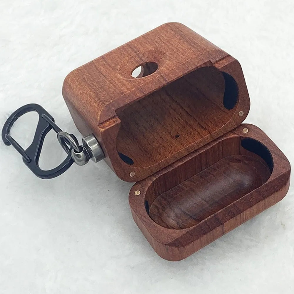 Solid wood earphone protective shell in Bamboo for AirPods 2nd generation wireless charging case with back-cover style.