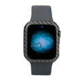 Ultra-thin black leather half-wrap case for a 44mm Apple Watch 4 on a wrist.