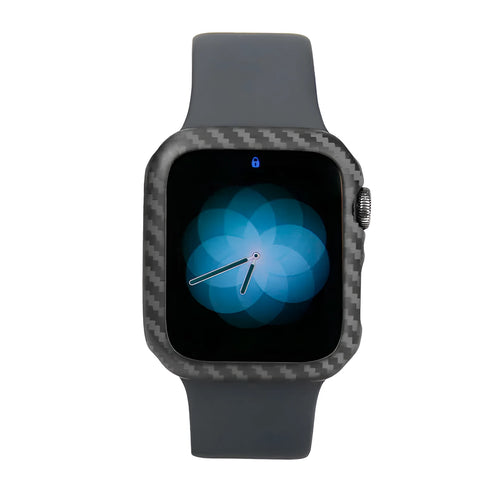 Apple Watch 4 half wrap leather case with carbon fibre in bright black and matt black 44mm options