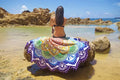 Round polygon printing tassel mat in retro ethnic style, 150cm diameter, available in multiple colours