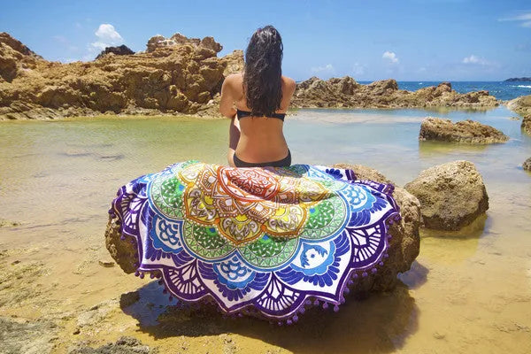Round polygon printing tassel mat in retro ethnic style, 150cm diameter, available in multiple colours