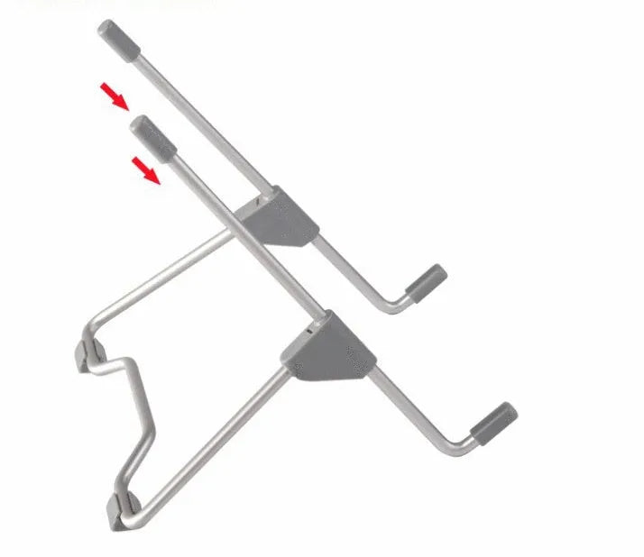 A grey mobile phone and laptop stand made from aluminium alloy and engineering plastic.