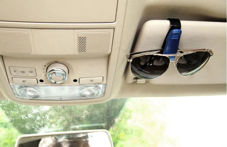 Car sun visor glasses clip holder with soft pad jaws holding sunglasses