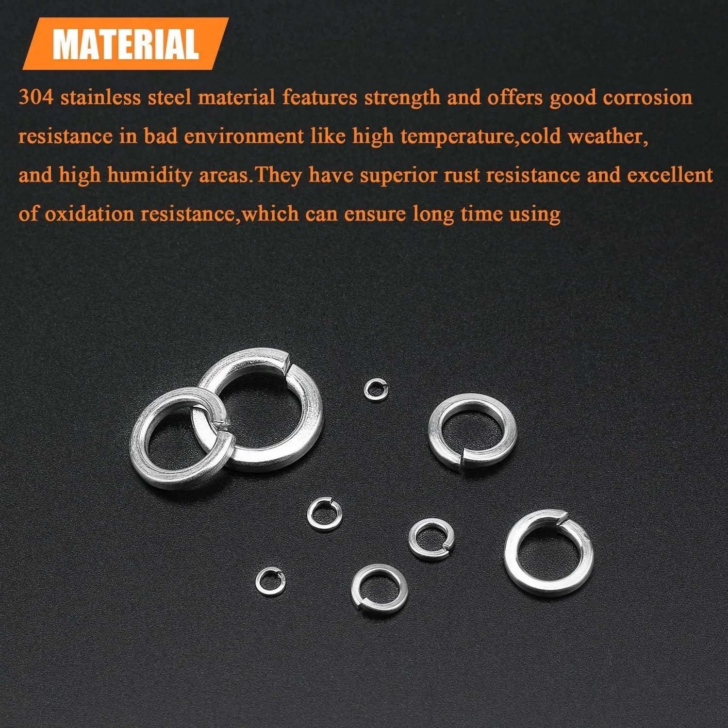 304 stainless steel spring lock washer combination box with 900 pieces in various sizes from 2-12mm inner diameter