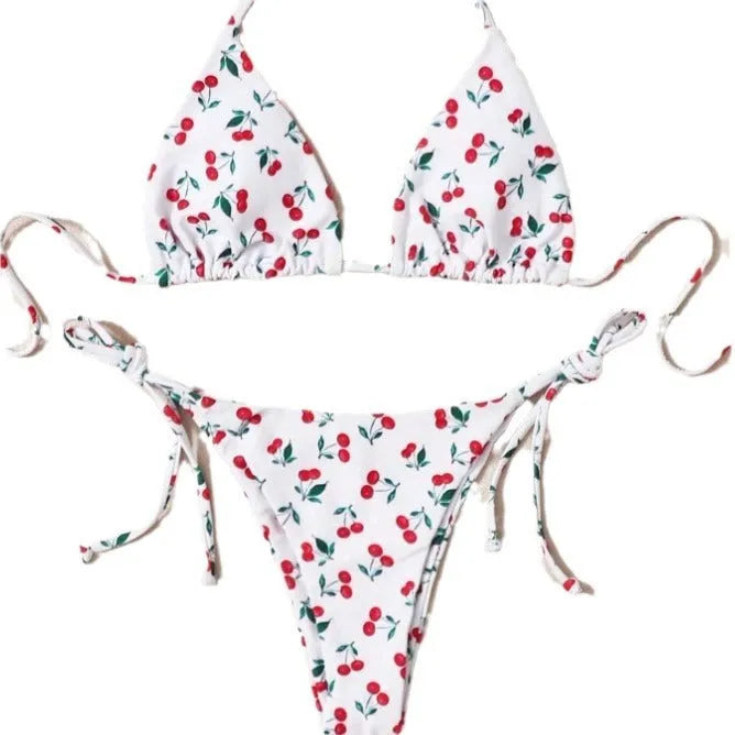 Holiday split halter bikini set in solid colour with nylon lining and backless briefs, size S-XL
