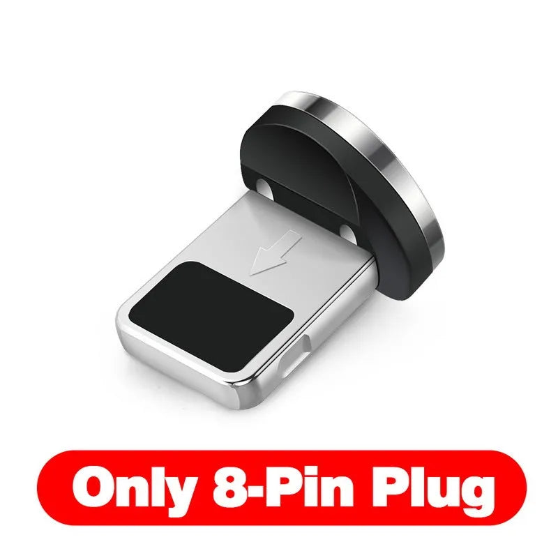 Black magnetic charging cable with aluminium connectors for Micro USB, Type C, and Apple devices.