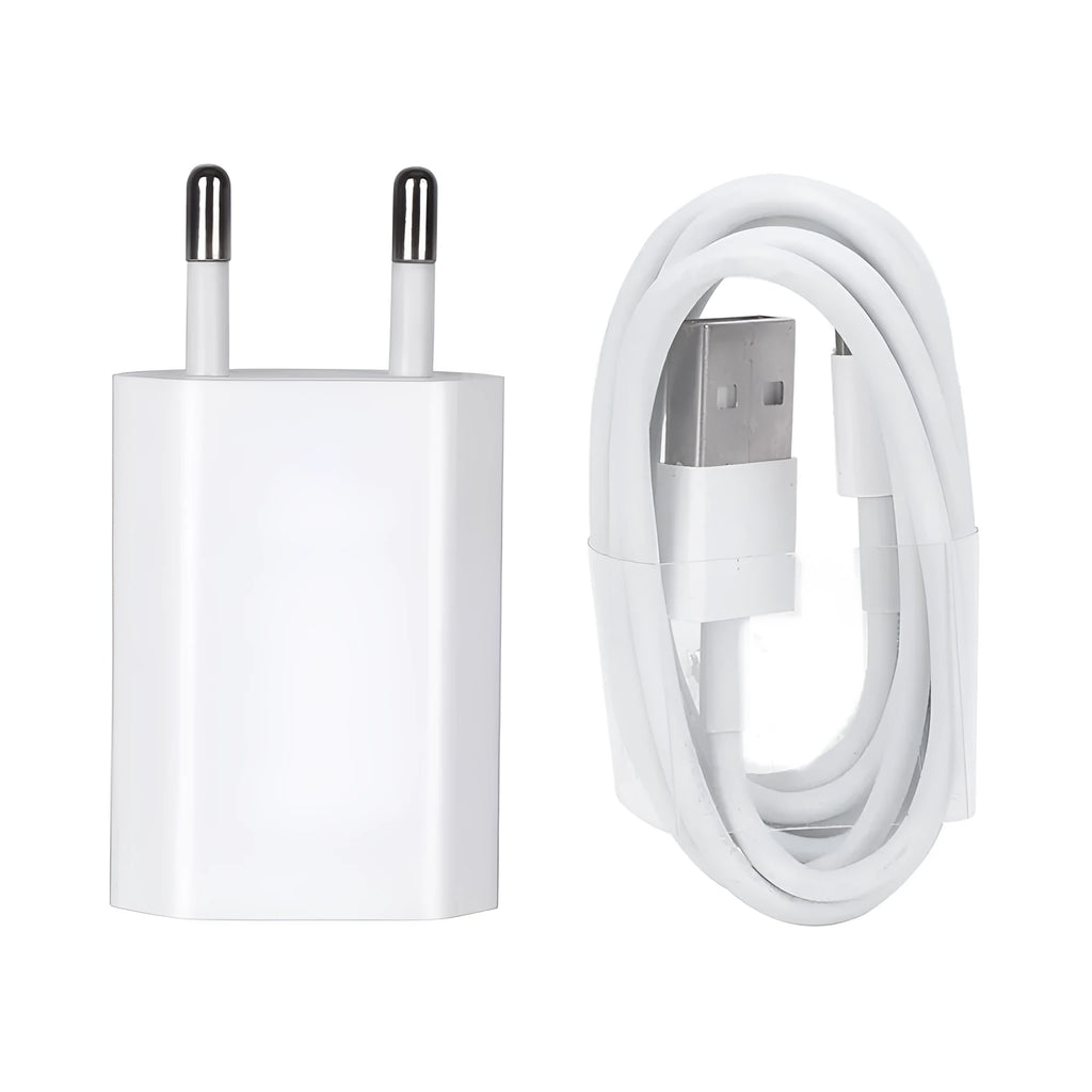 White USB travel charger and cable for iPhone and iPad charging