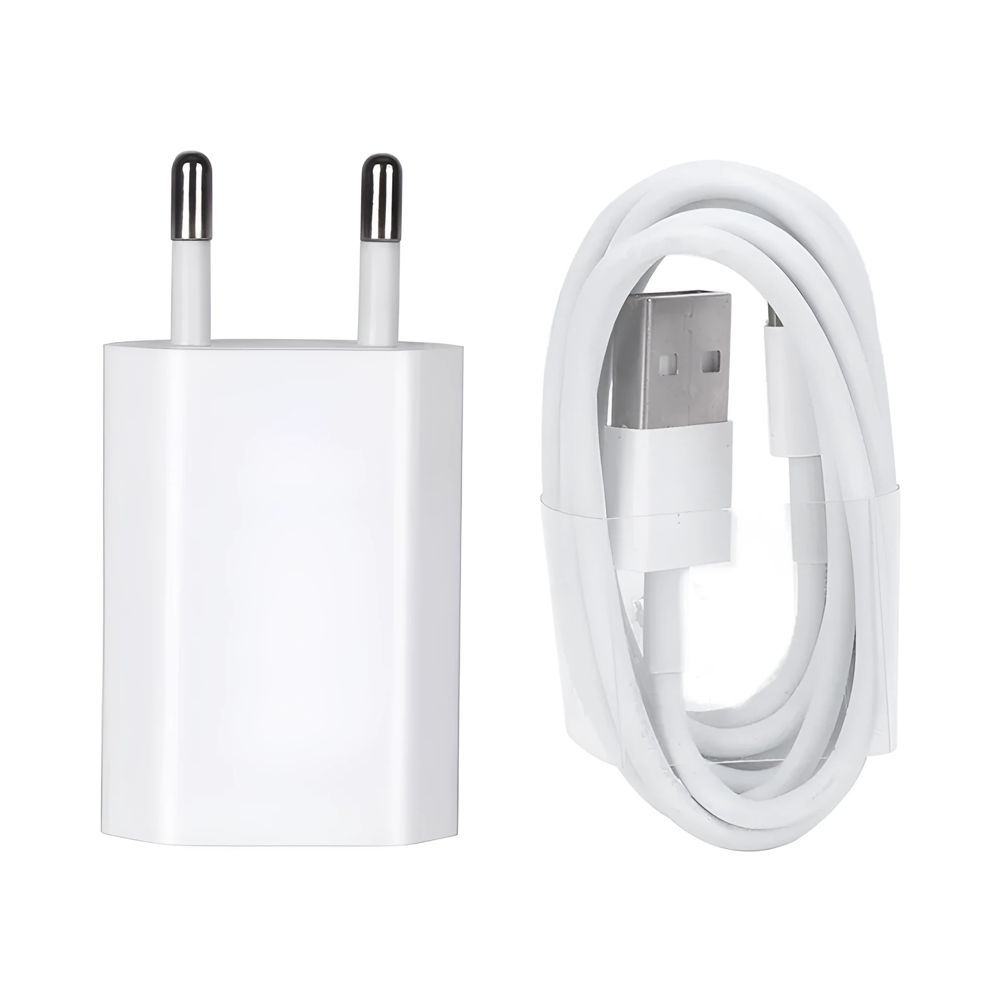 White USB travel charger and cable for iPhone and iPad charging