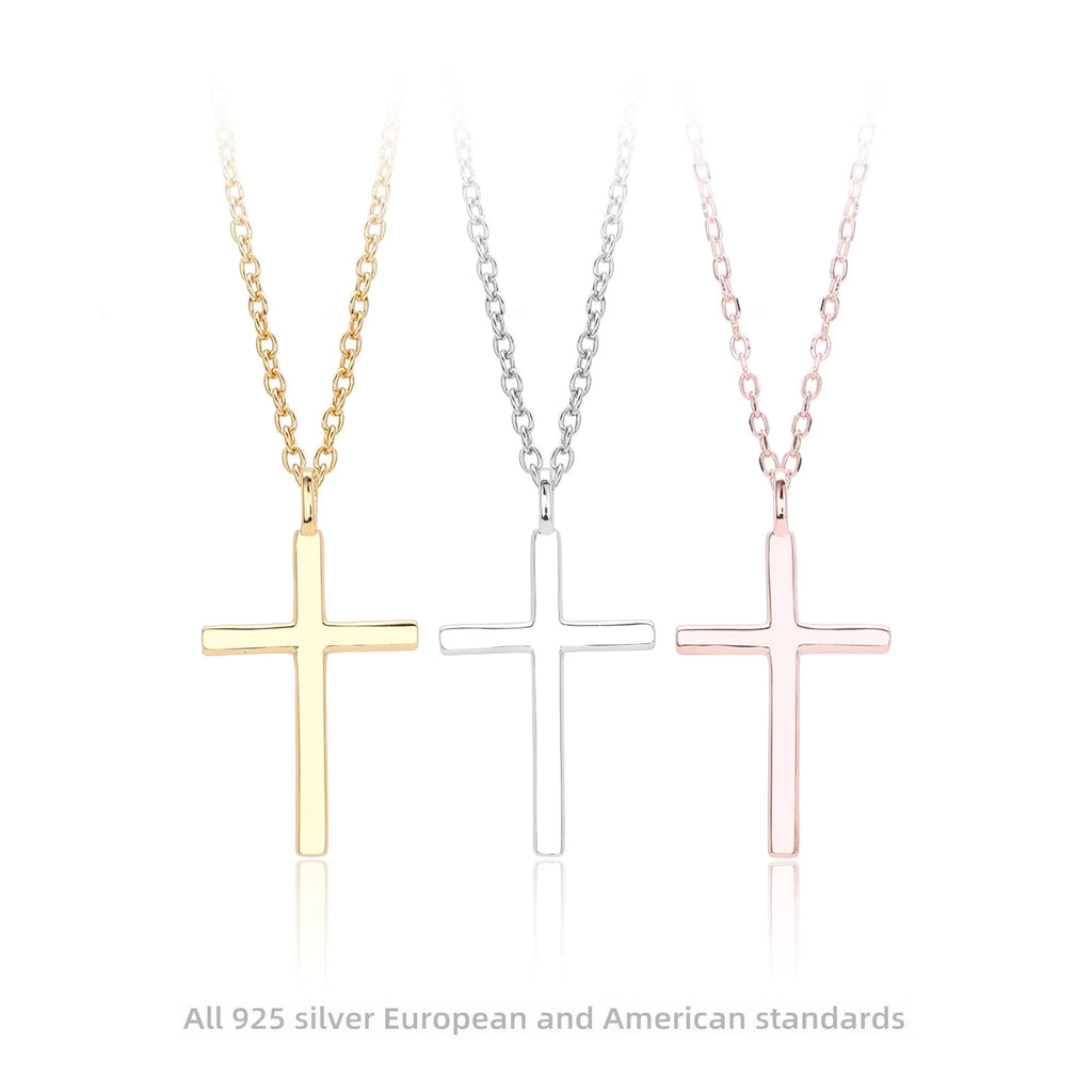 S925 sterling silver necklace with cross pendant on adjustable O-shaped chain