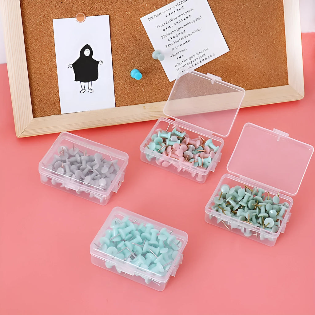 Set of 50 Morandi green and grey decorative push pins for noticeboards.