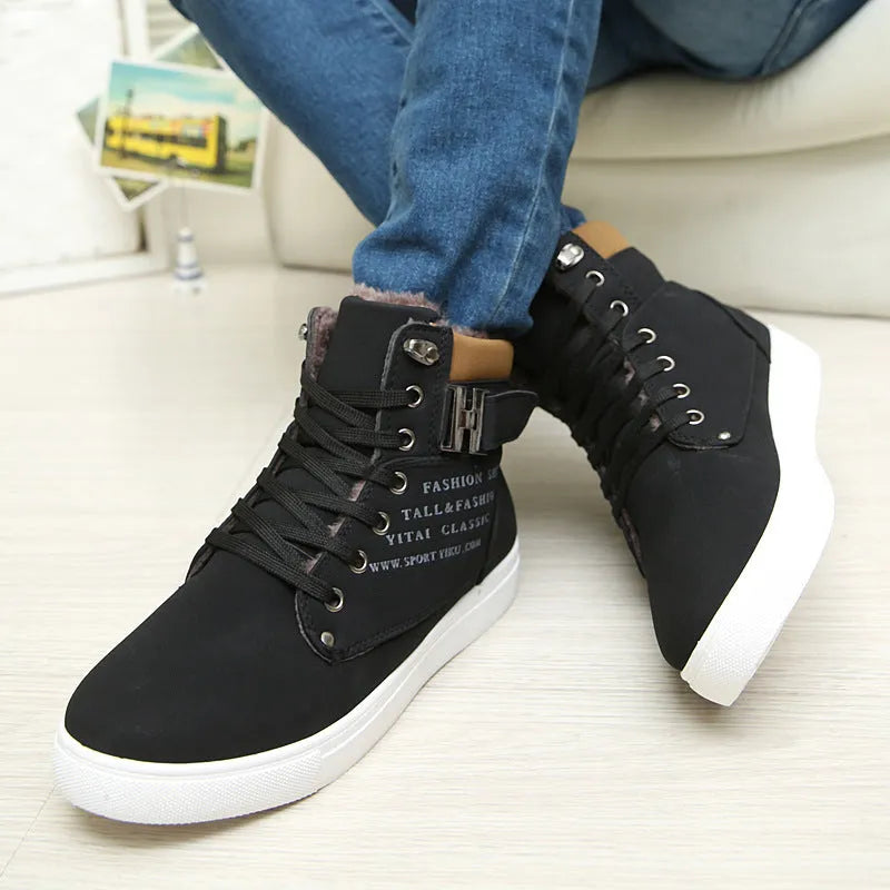 DEKABR men's high top canvas casual shoes in brown with fur lining and rubber outsole