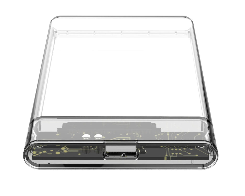 Transparent hard disk box enclosure in PC material for 2TB to 4TB SATA drives, USB to SATA, 131mm x 80mm x 13mm