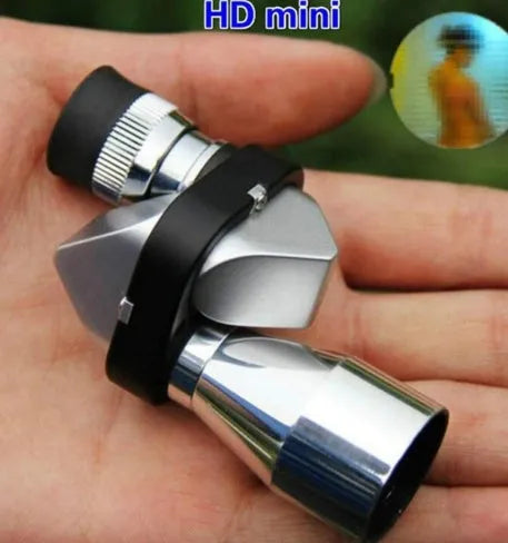 Compact aluminium 8x20 monocular telescope with blue lens coating, shown with canvas carrying bag and lens cloth