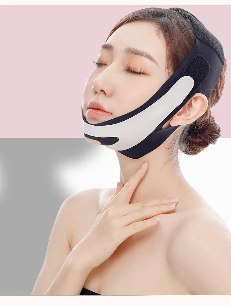 Elastic V face bandage facial support tool in black or pink colour options