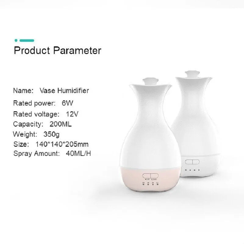 White ultrasonic humidifier and essential oil diffuser with colourful LED night light and 200ml water tank