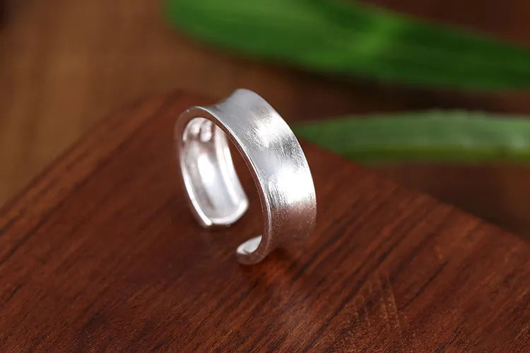 Korean frosted sterling silver adjustable open ring with geometric shape and electroplated finish