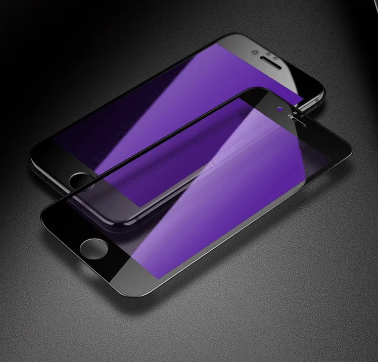 Black and white tempered glass screen protectors for iPhone with 3D carbon fibre soft edges.