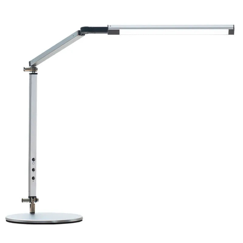 Black clip mount LED desk lamp with dimmer switch attached to study desk edge