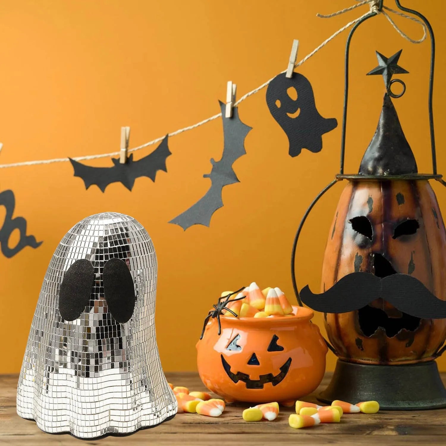 Silver glass Halloween desktop decoration with mosaic mirror patch diss cute design