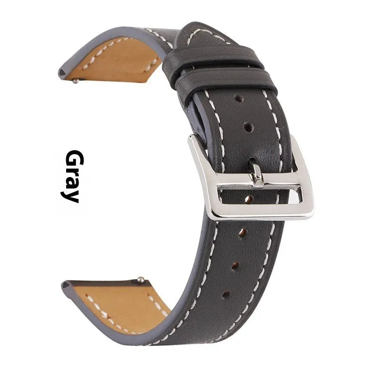 Genuine leather single ring watch strap in black, 20mm wide, first layer cowhide.