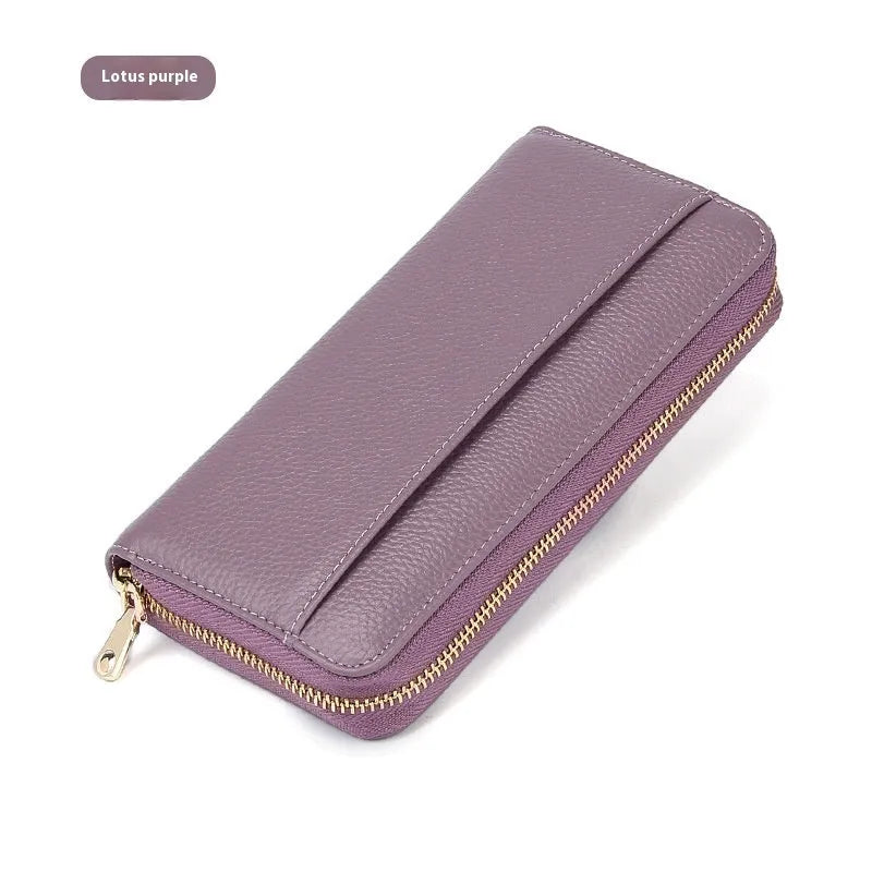 Genuine leather women's wallet in multiple solid colours showing interior card storage compartments