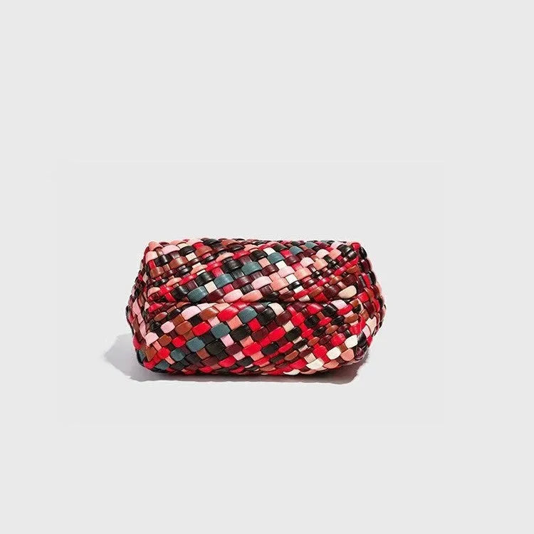 Colourful woven PU leather women's casual shoulder bag, handmade.