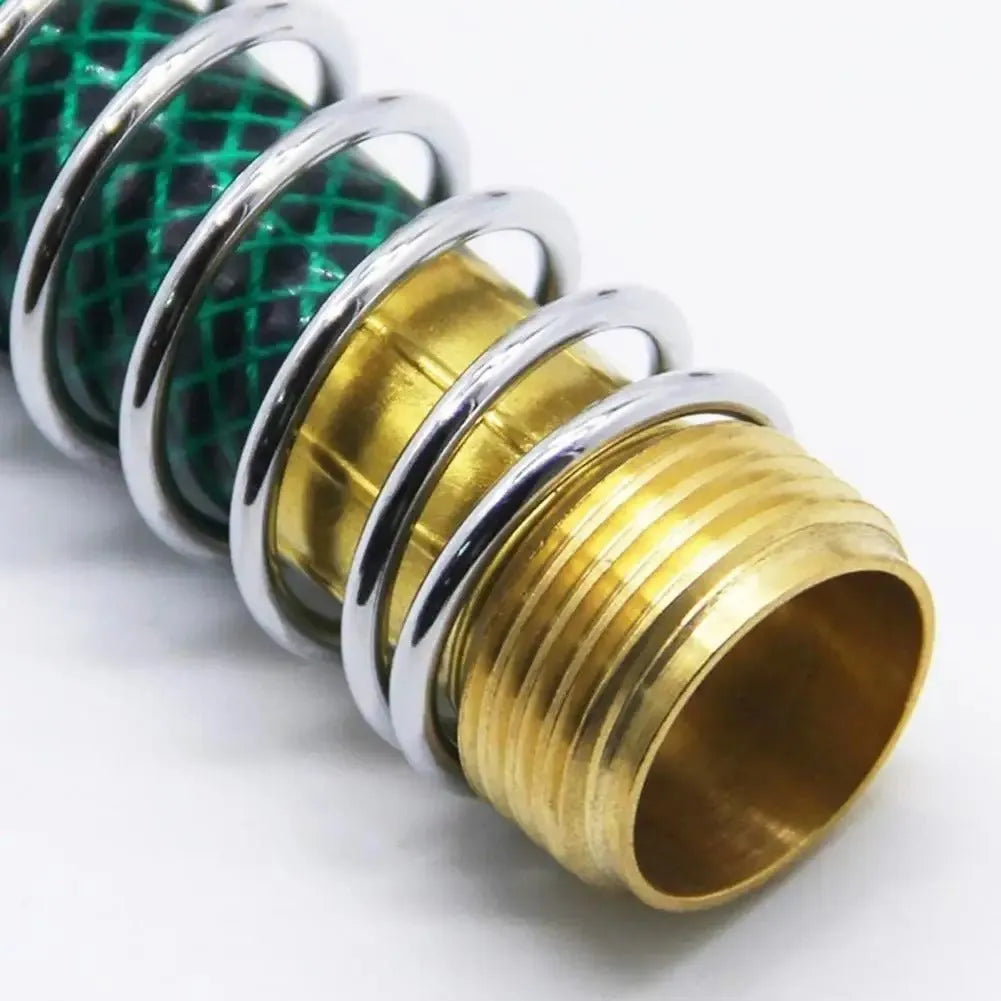 Brass garden hose connector with spiral spring and 3/4 inch threaded joints