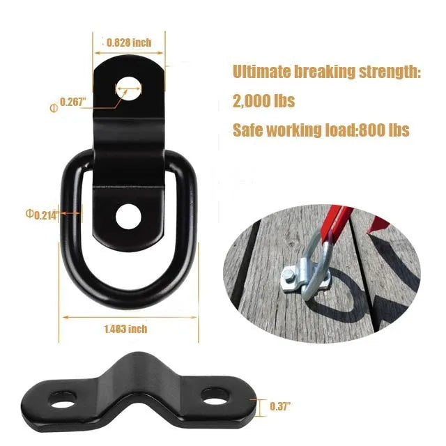 Black galvanised steel pull ring floor hook for truck cargo securing