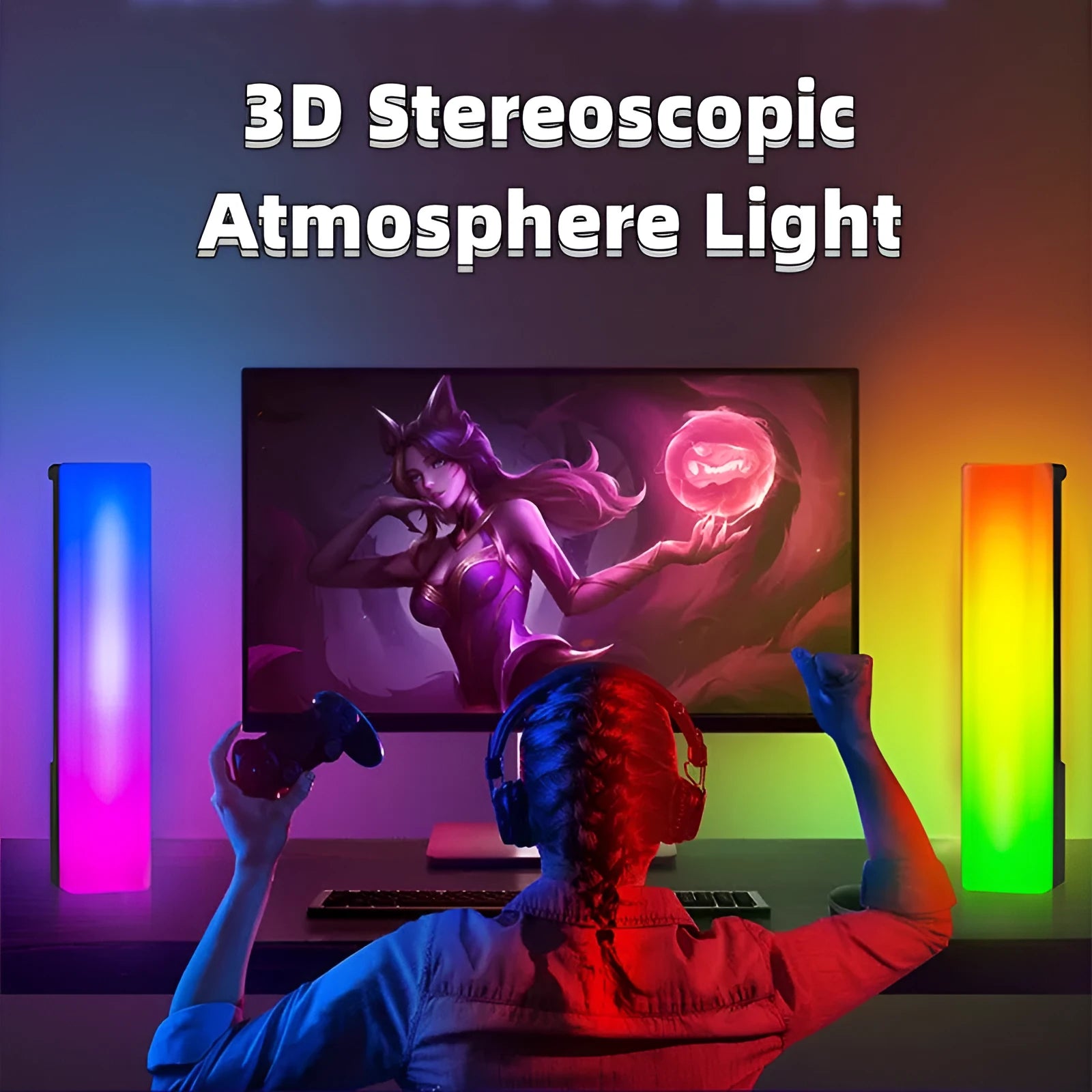 Black and white 3D RGB music voice-activated table-top ambiance lamp with USB cable