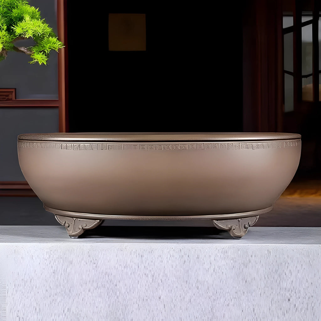 Handmade oval purple sand flowerpot with classical design for plant display