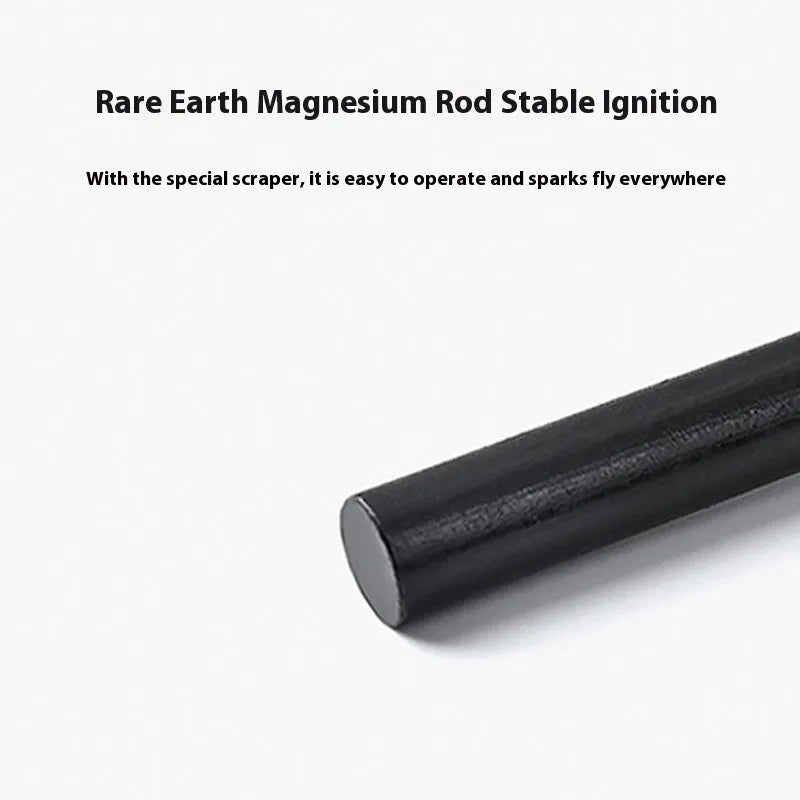 Black outdoor multifunctional flint with stainless steel scraper and magnesium rod 13cm length