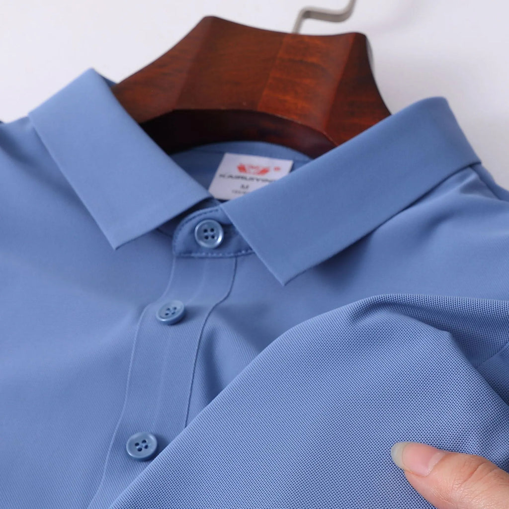 Ice silk seamless cool short sleeve polo for men in solid colour with loose fit