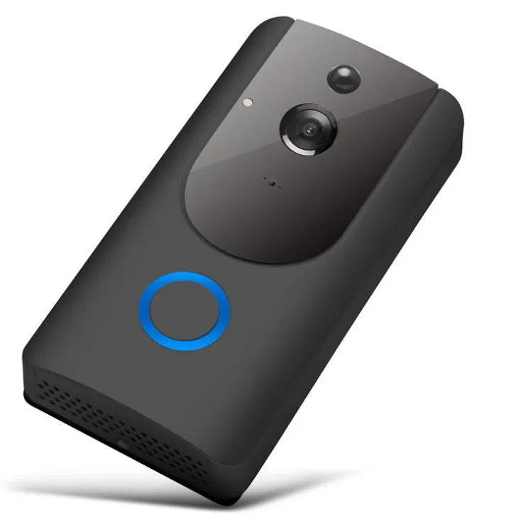 Smart WiFi video doorbell camera in gray with 166° wide-angle lens and visual intercom display