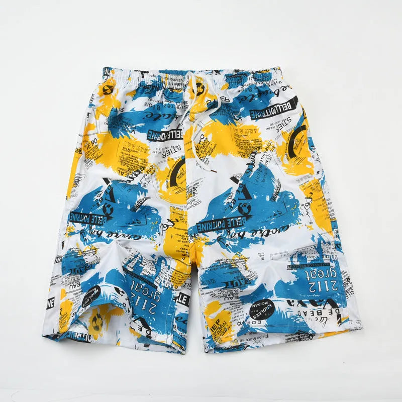 Men's floral print five-point swimming trunks in polyester fabric for pool and beach use
