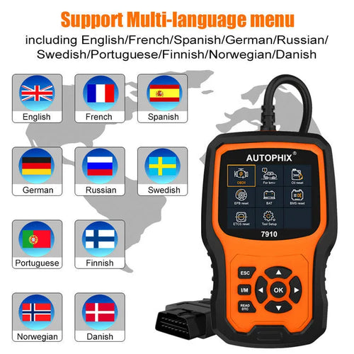 Autophix 7910 handheld automotive diagnostic scanner and OBD2 fault code reader tool.