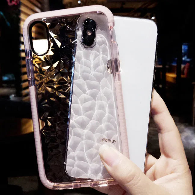 Simple striped TPU iPhone case showing pink, white, and black edge colour options.