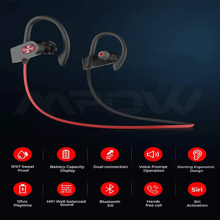 Flame2 hanging ear Bluetooth headset in black, pink or red colours showing bilateral stereo design