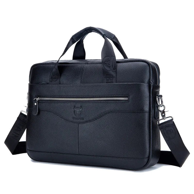 Captain Cow Leather Briefcase 044 in brown first layer cowhide with three compartments and metal clasp