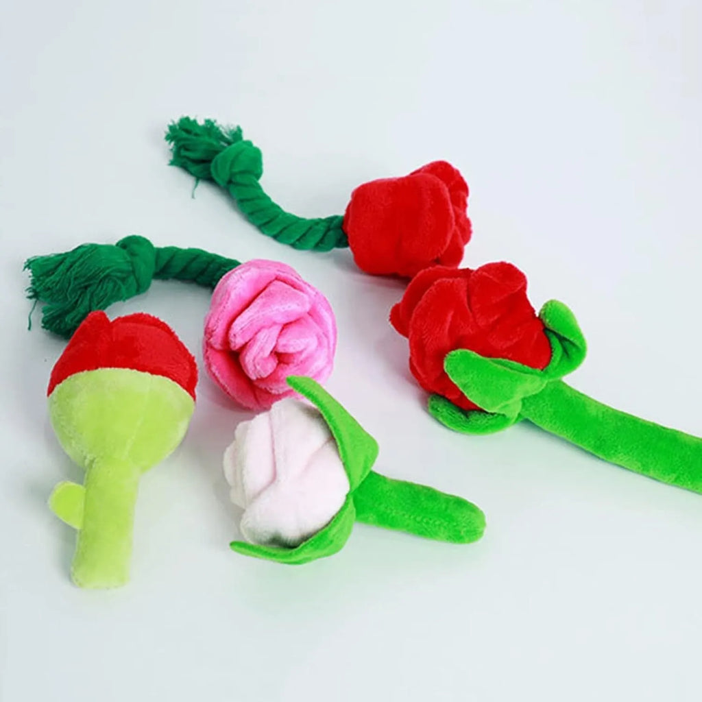 Plush rose flower dog chew toy with squeaker for small and large dogs