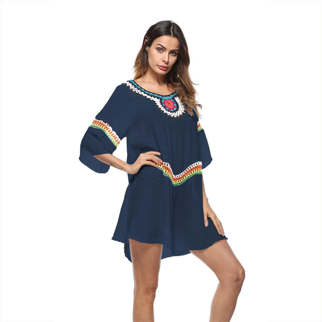Crocheted beach cover-up clothing for women in apricot colour