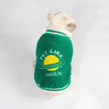 Green fleece-lined cotton dog winter coat showing size options L to 4XL